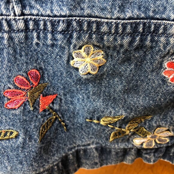 Vintage Denim Button-Up Shirt Embroidered Floral Hem Short Sleeves Size 22W  3X - Picture 5 of 11